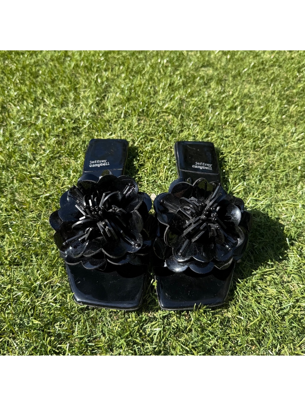 Jeffrey Campbell Bloomsday Sandals in black patent